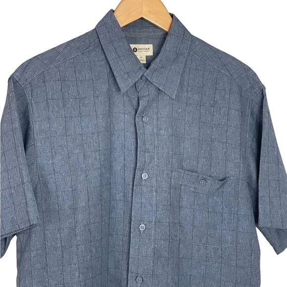 Mens Blue short Sleeve Button Down Shirt - Picture 3 of 7